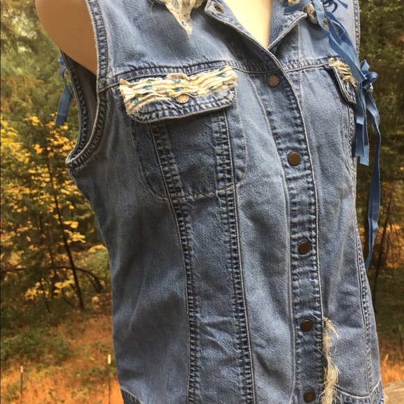 Kreativekristen upcycled Boho style denim waistcoat vintage  denim vest ,HP25x2 - Picture 3 of 16